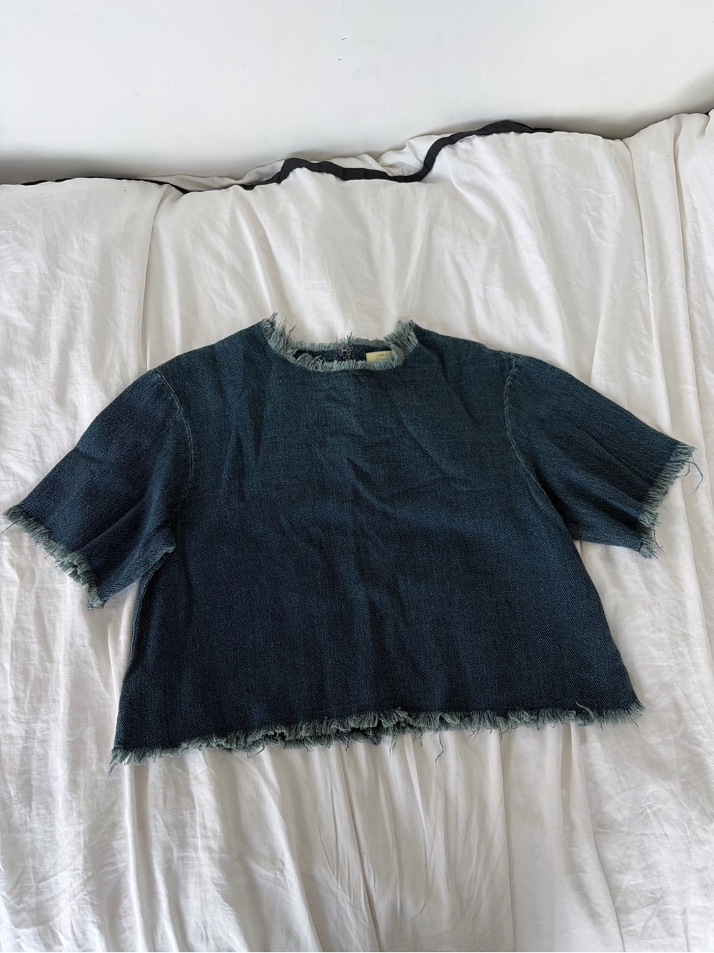 Frayed denim Short Sleeve Knit Top - Blue Simon miller
